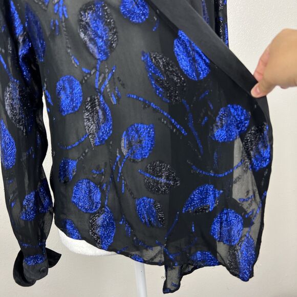 Vintage Lisa & Scott Blazer Women 4 Black Blue Metallic Open Front Party Outer - Picture 8 of 15